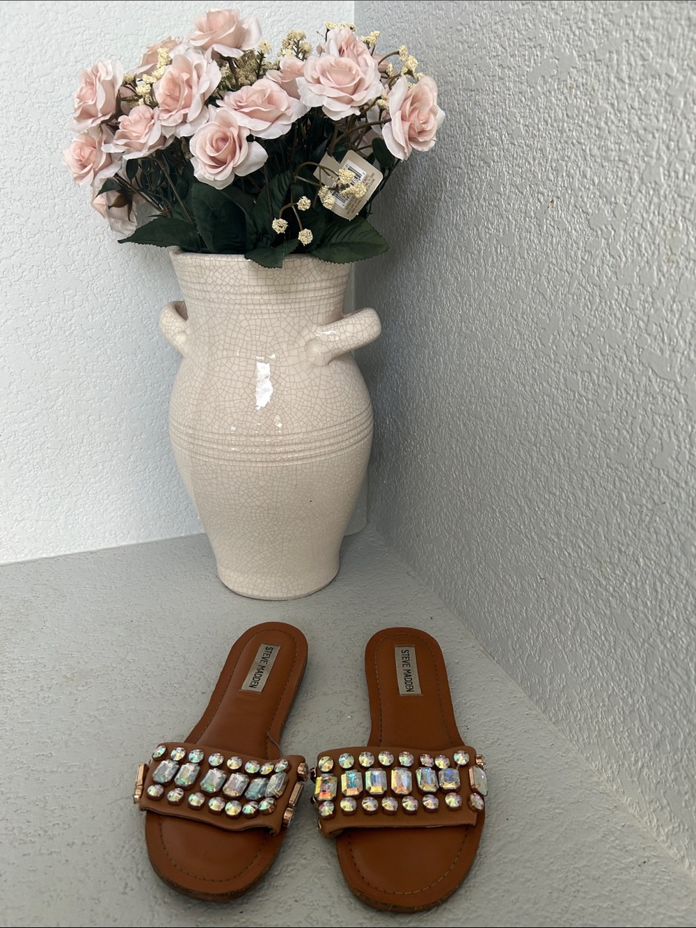Steve Madden Brown Jeweled Slide Sandals